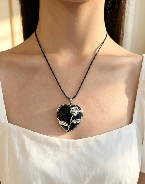 Black Heart Rose Locket Necklace