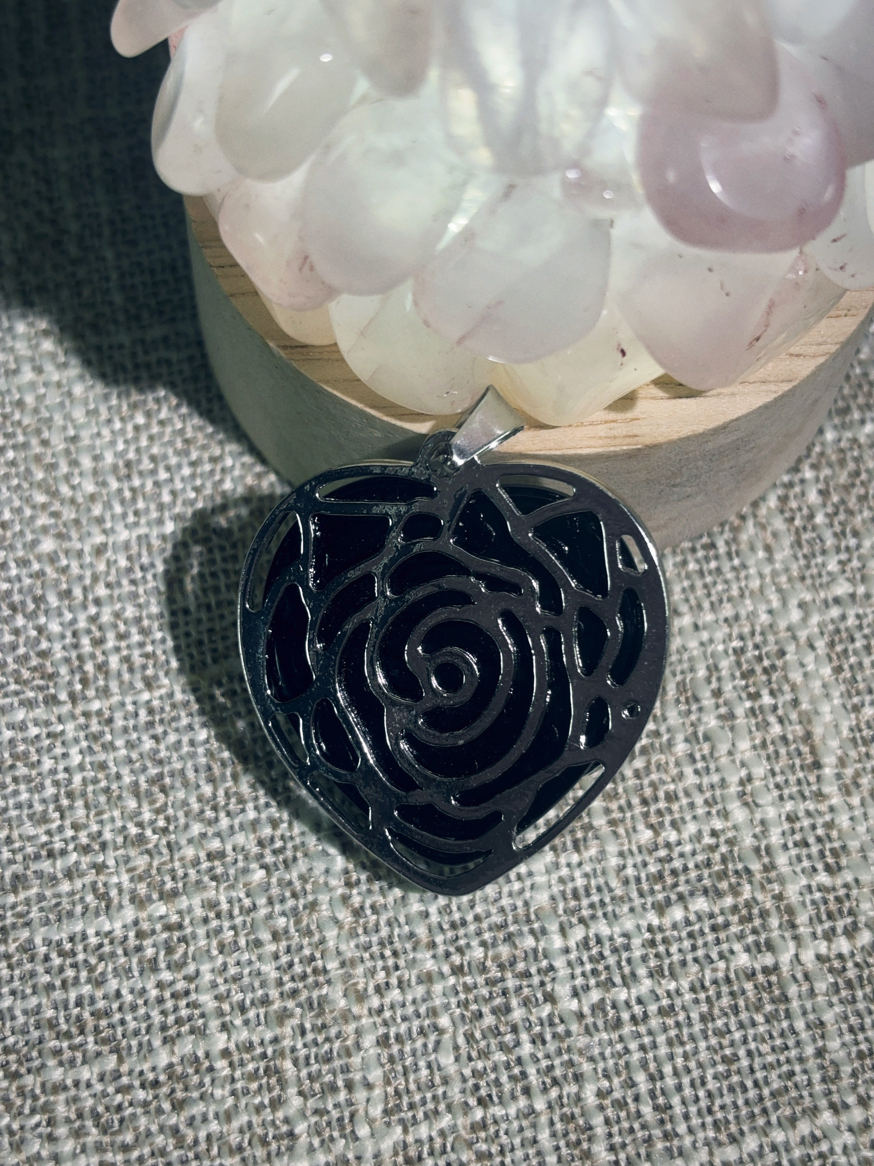 Black Heart Rose Locket Necklace