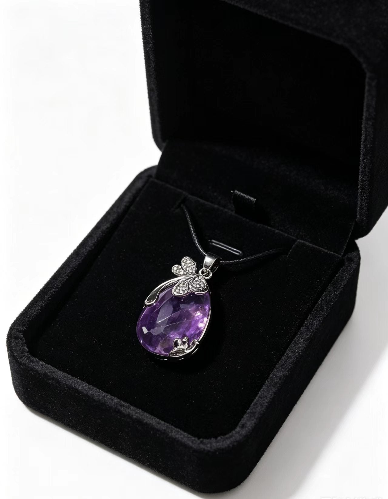 Amethyst Pendant Necklace with Silver Floral Accent
