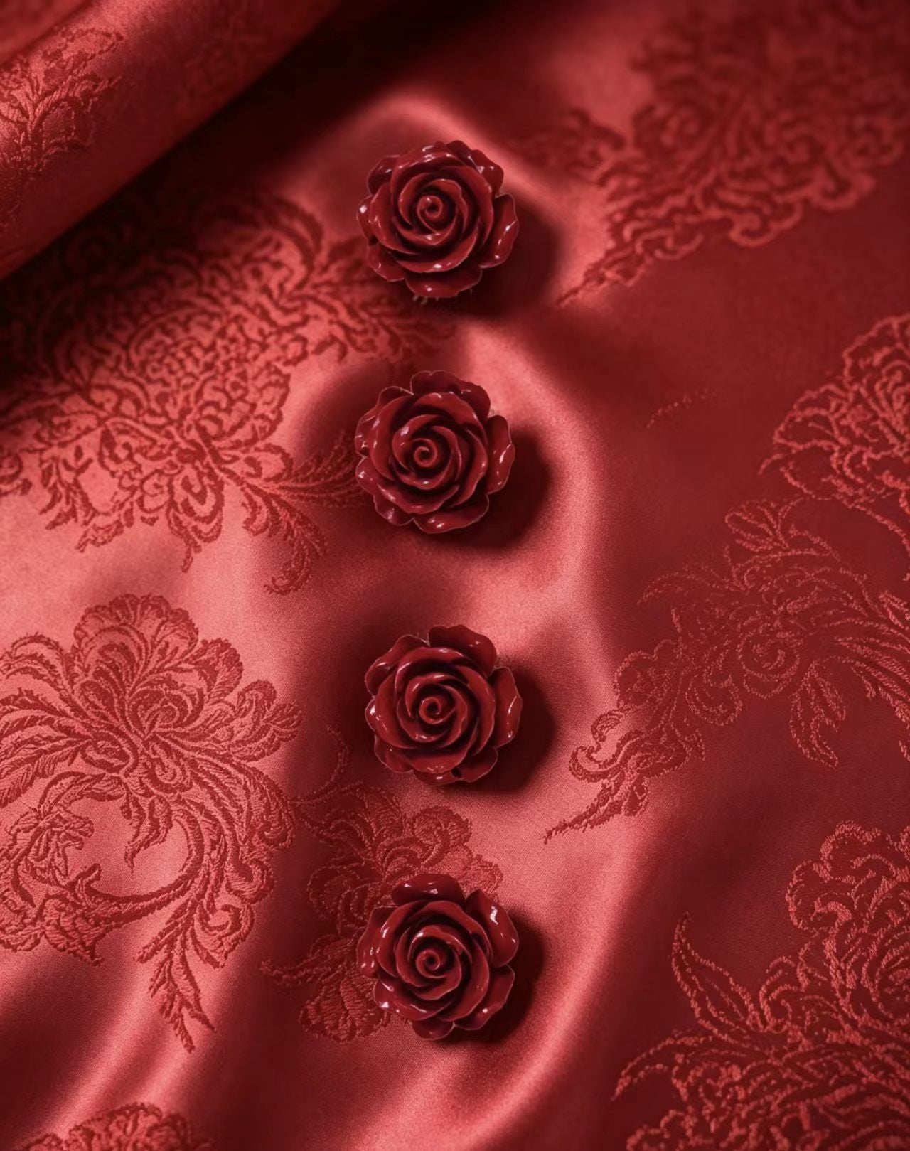 Cinnabar Rose Carved Beads - Natural Vermilion Rose Flower Charms for Jewelry Making