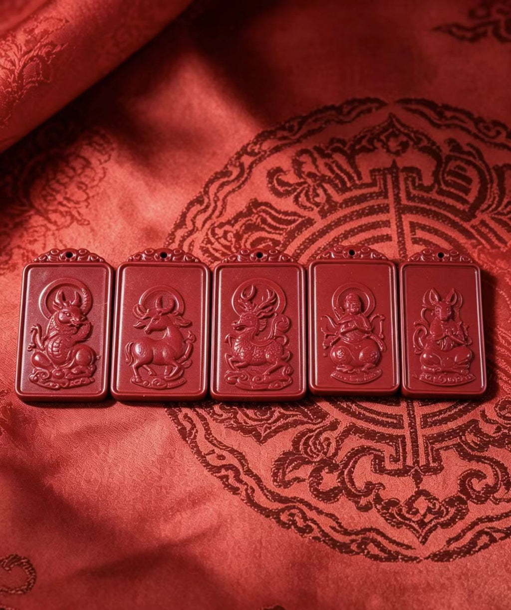 Natural Cinnabar Buddha Pendant - Vermilion Zodiac Guardian Amulet Necklace